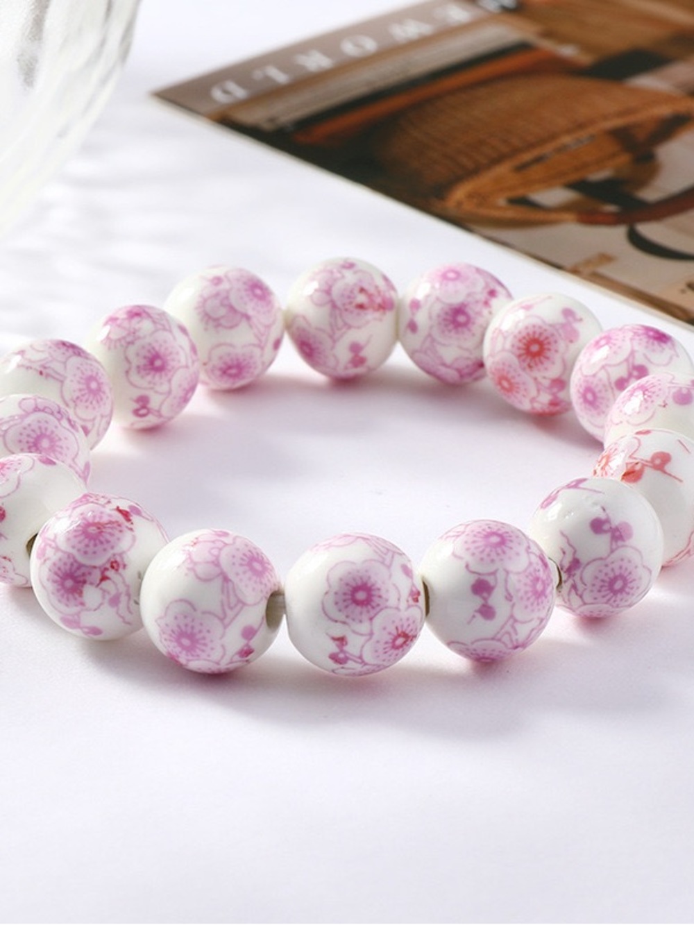 Porcelain Pink Floral Beaded Bracelet